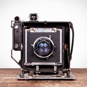 Burke & James 4x5 Press Camera with Case, Flash Accessories, and Film Holders